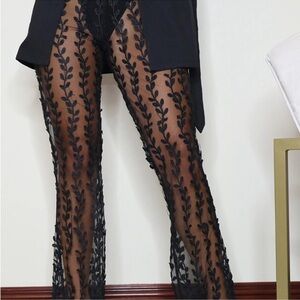 PrettyLittleThing Black Embroidered Mesh Pants